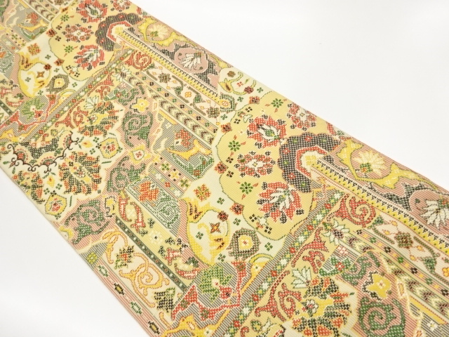 JAPANESE NAGOYA OBI / TSUMUGI / WOVEN ABSTRACT FLOWER ARABESQUE